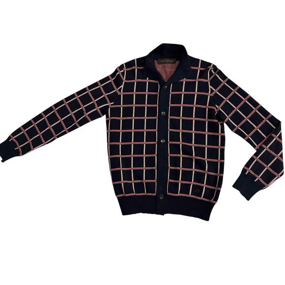 LOUIS VUITTON Jacquard Windowpane Check Cardigan Navy Wool - Picture 5 of 13